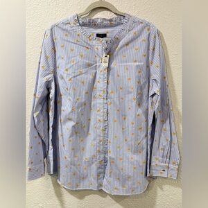 Talbots Ruffle Band Collar Cotton Poplin Top Heart Stripe 1X